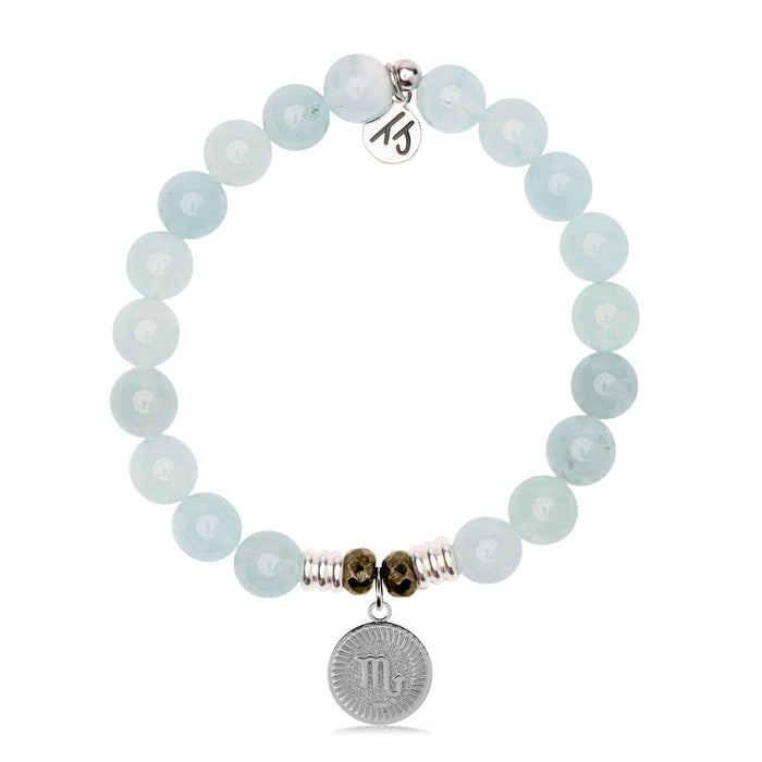 Zodiac Collection: Blue Aquamarine Gemstone Bracelet with Scorpio Sterling Silver Charm