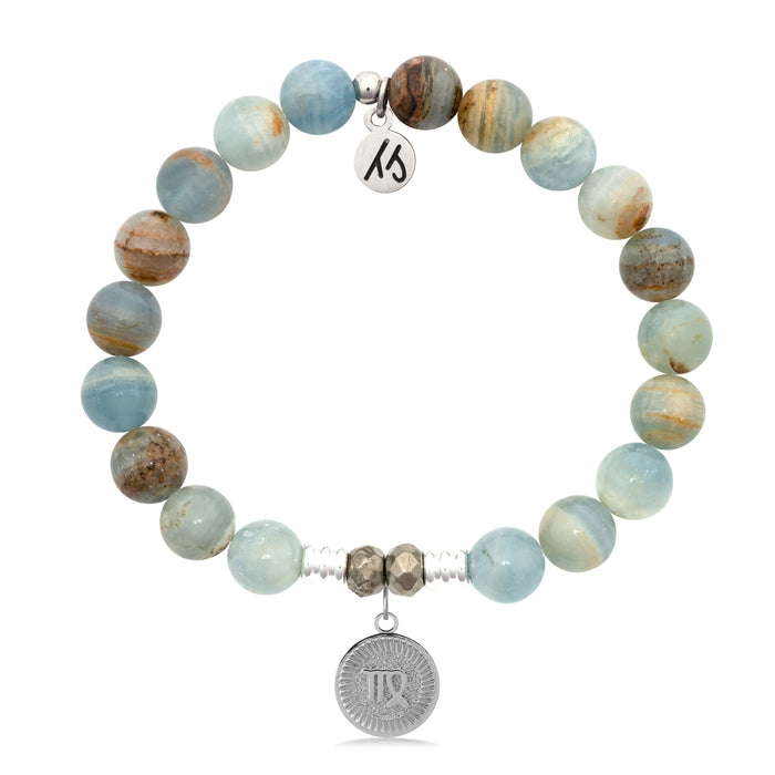 Zodiac Collection: Blue Calcite Gemstone Bracelet with Virgo Sterling Silver Charm