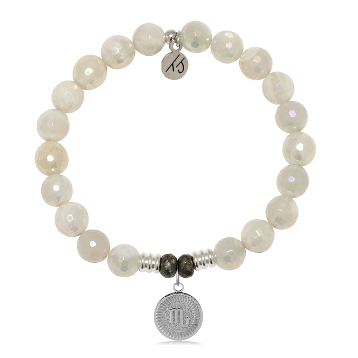 Zodiac Collection: Moonstone Gemstone Bracelet with Scorpio Sterling Silver Charm